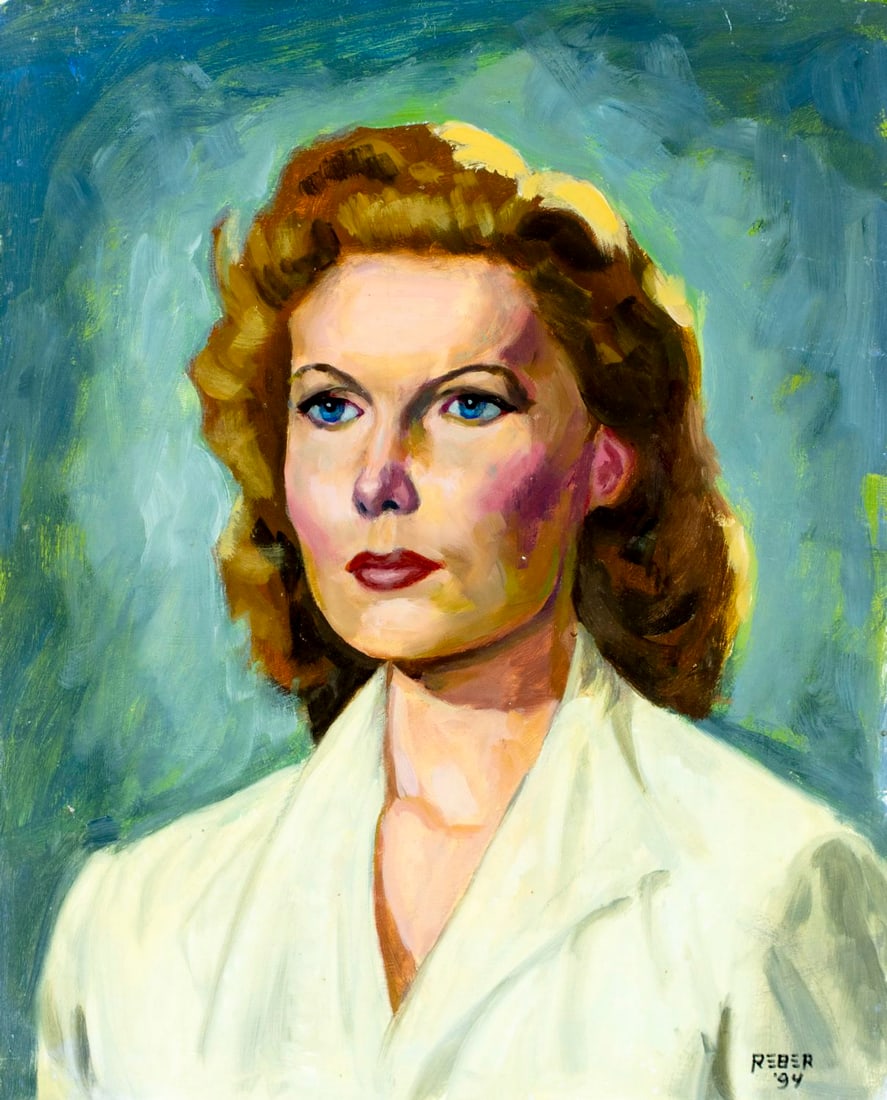 Anne Lindsey Reber (US,20C) oil painting: ARTIST: Anne Lindsey Reber (American, 20 century) TITLE: Portrait of Woman YEAR: 1994 MEDIUM: oil on board CONDITION: Some scratches/paint losses. No vis