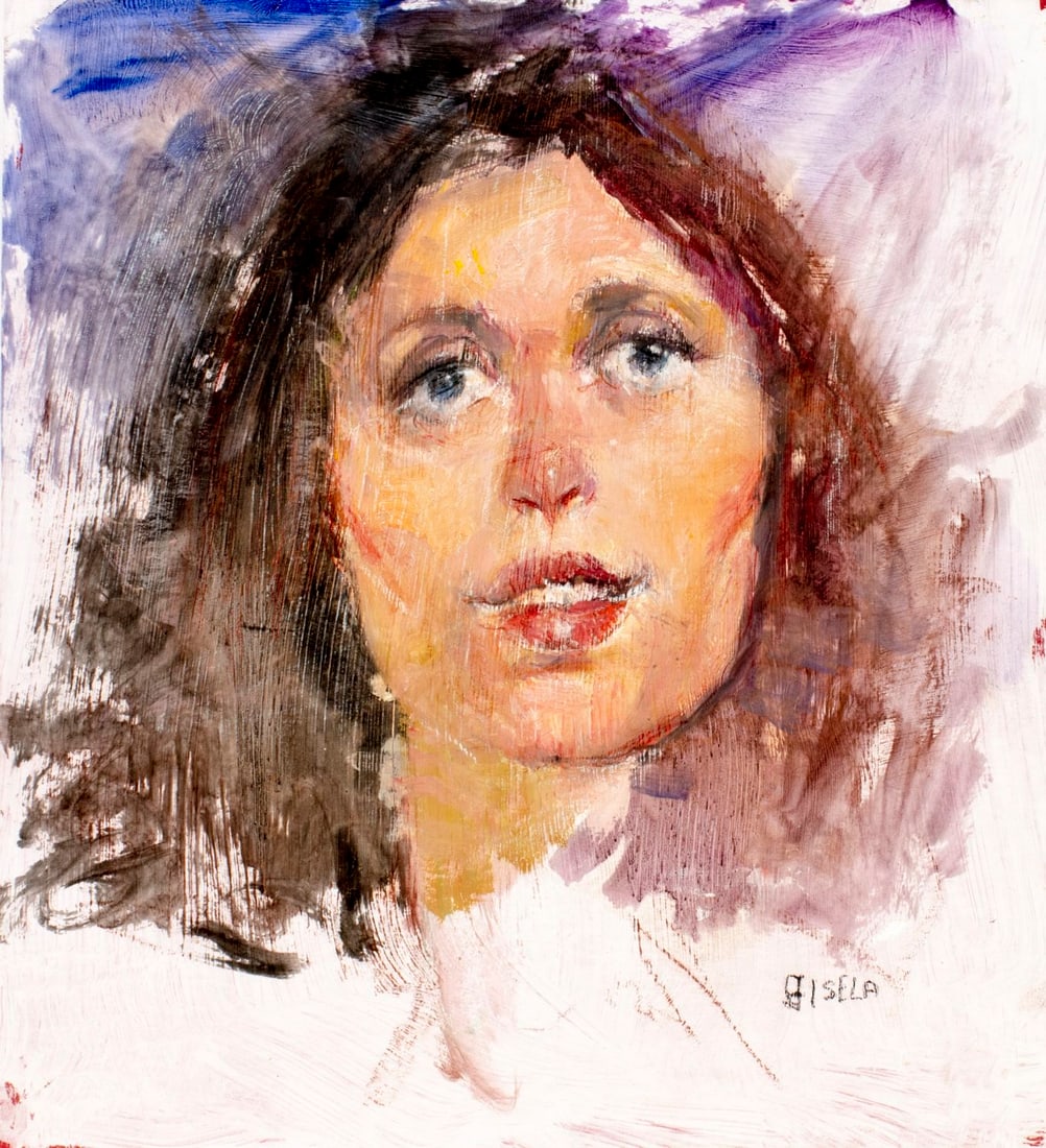 Max Turner (CA,CO,1925-2019) oil painting: ARTIST: Max Turner (California, Colorado, 1925 - 2019) TITLE: Portrait of Woman - Gisela MEDIUM: oil on paper CONDITION: Very good. No visible inpaint under UV light. <