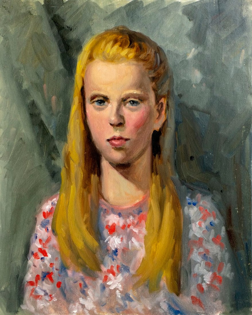 George Holloway (NJ,20C) oil painting: ARTIST: George R Holloway (New Jersey, 20 century) TITLE: Portrait of Girl MEDIUM: oil on canvas board CONDITION: Few minor paint losses. No visible inpaint under UV light.<