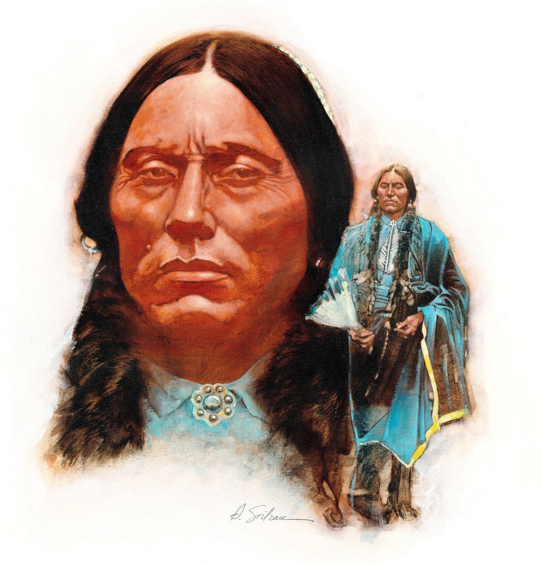 Hodges Soileau (LA,FL,1943-?) oil painting: ARTIST: Hodges D Soileau (Louisiana, Florida, 1943 - ???) TITLE: Portrait of Indian Man - Quanah Parker (titled on verso) YEAR: 1982 MEDIUM: oil on board CONDIT
