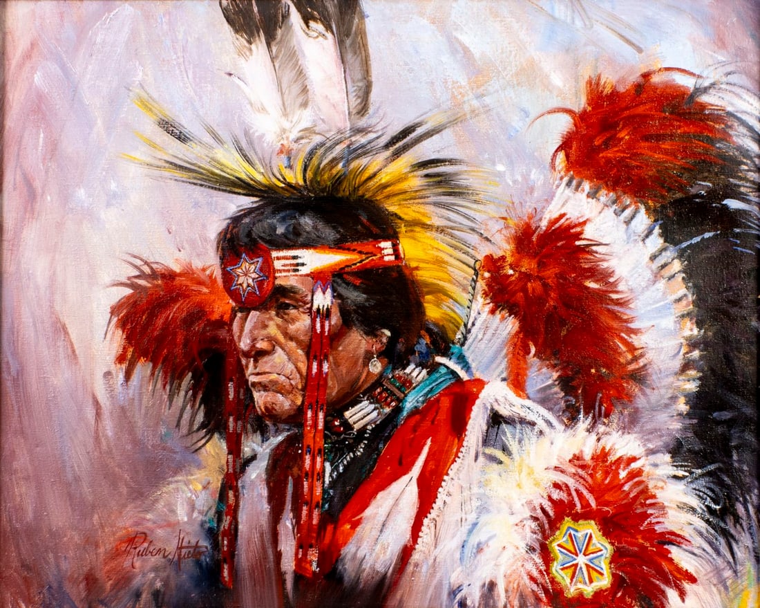 Ruben Nieto (TX,Mexico,b 1972) oil painting: ARTIST: Ruben Nieto (Texas, Mexican, born 1972) TITLE: Portrait of Indian Man MEDIUM: oil on canvas CONDITION: Very good. No visible inpaint under UV light. ART S