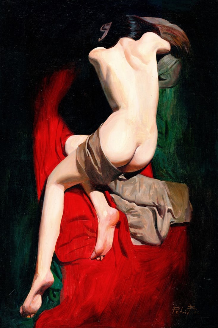 Zoriana Petriv (Ukraine,b 1994) oil painting: ARTIST: Zoriana Petriv (Ukraine, born 1994) TITLE: Nude MEDIUM: oil on canvas CONDITION: Unstretched (In-House stretching available). Few very minor paint losses. No visible