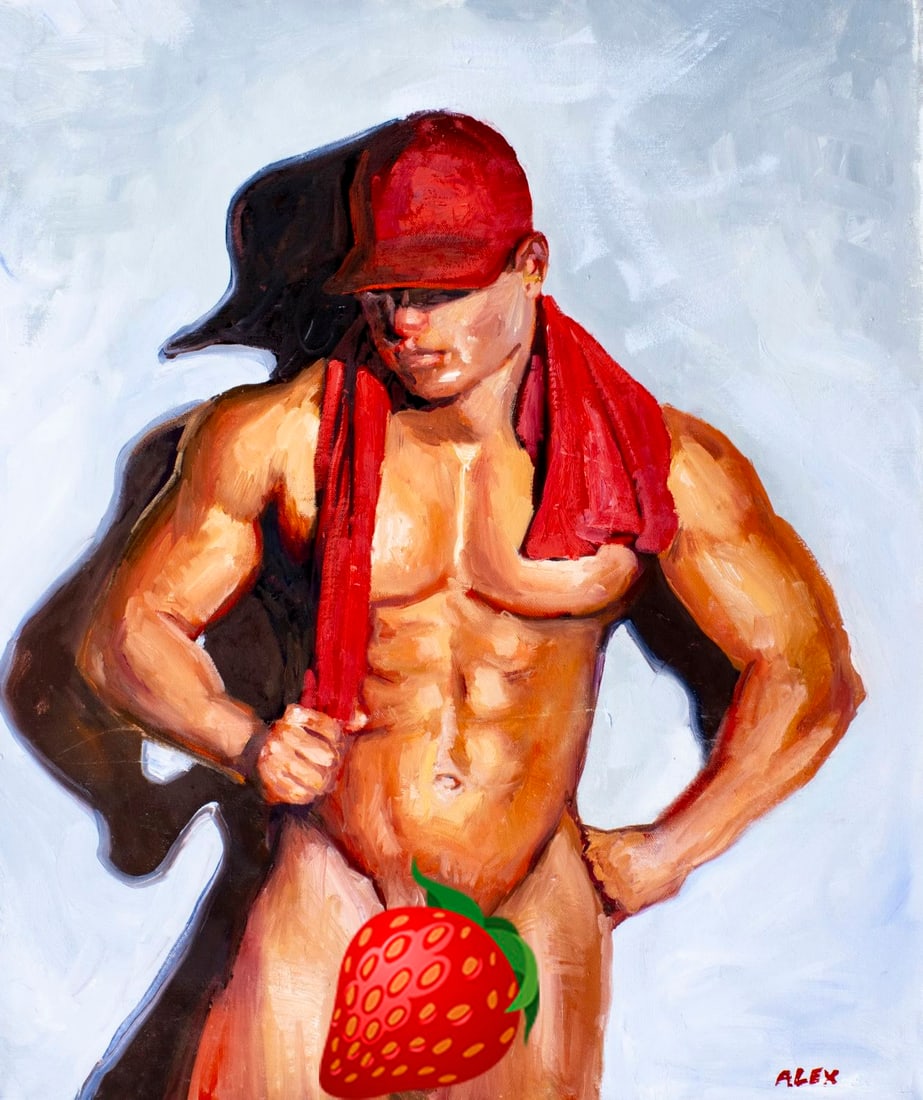 Alex Siryi (Ukraine,b 1997) oil painting: ARTIST: Alex Siryi (Ukrainian, born 1997) TITLE: Male Nude MEDIUM: oil on canvas CONDITION: Unstretched (In-House stretching available) (In-House stretching available). Very