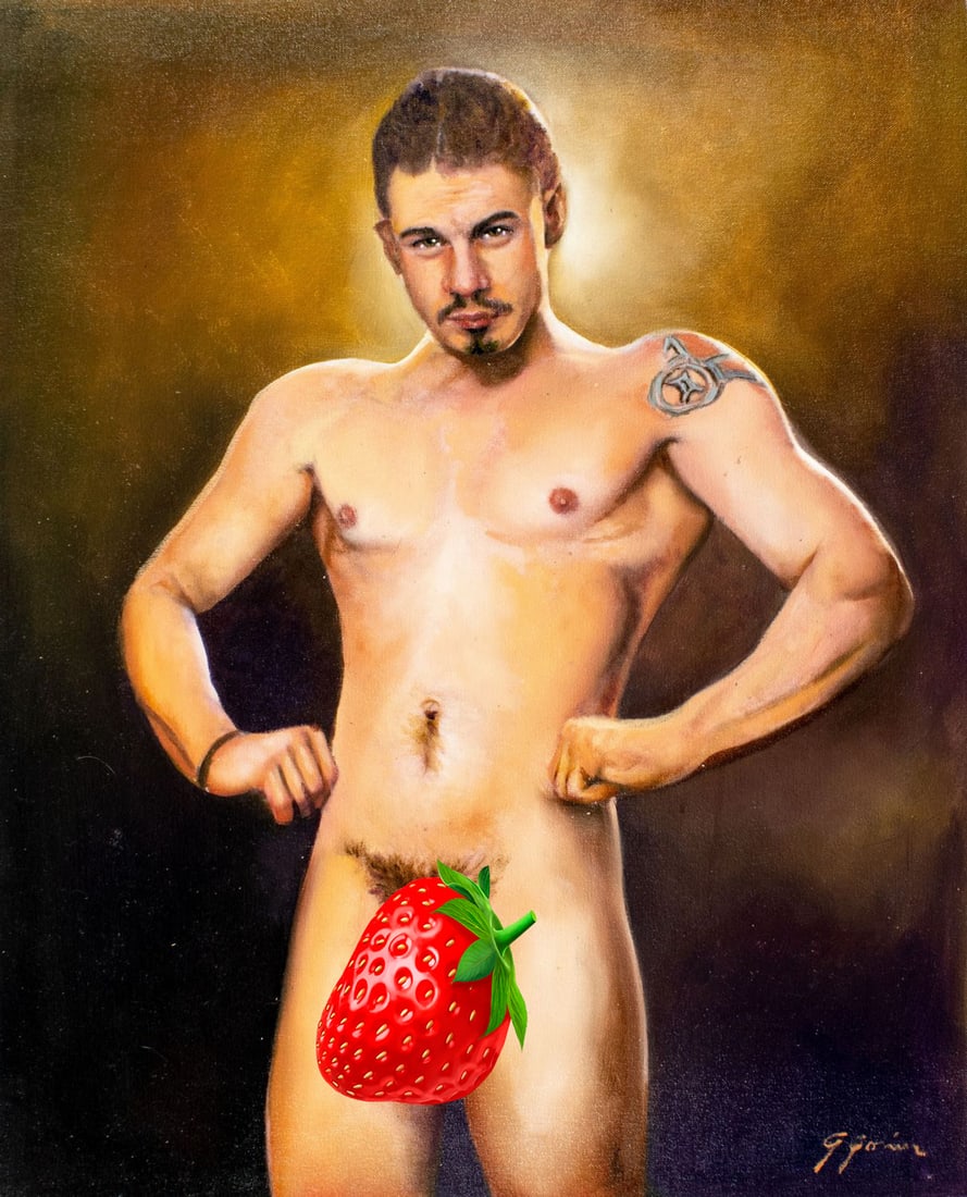 Gustavo Gomez (Colombia,FL,b 1956) oil painting: ARTIST: Gustavo Alonso Gomez (Colombian, Florida, born 1956) TITLE: Male Nude MEDIUM: oil on canvas CONDITION: Unstretched (In-House stretching available). Very good. No vis