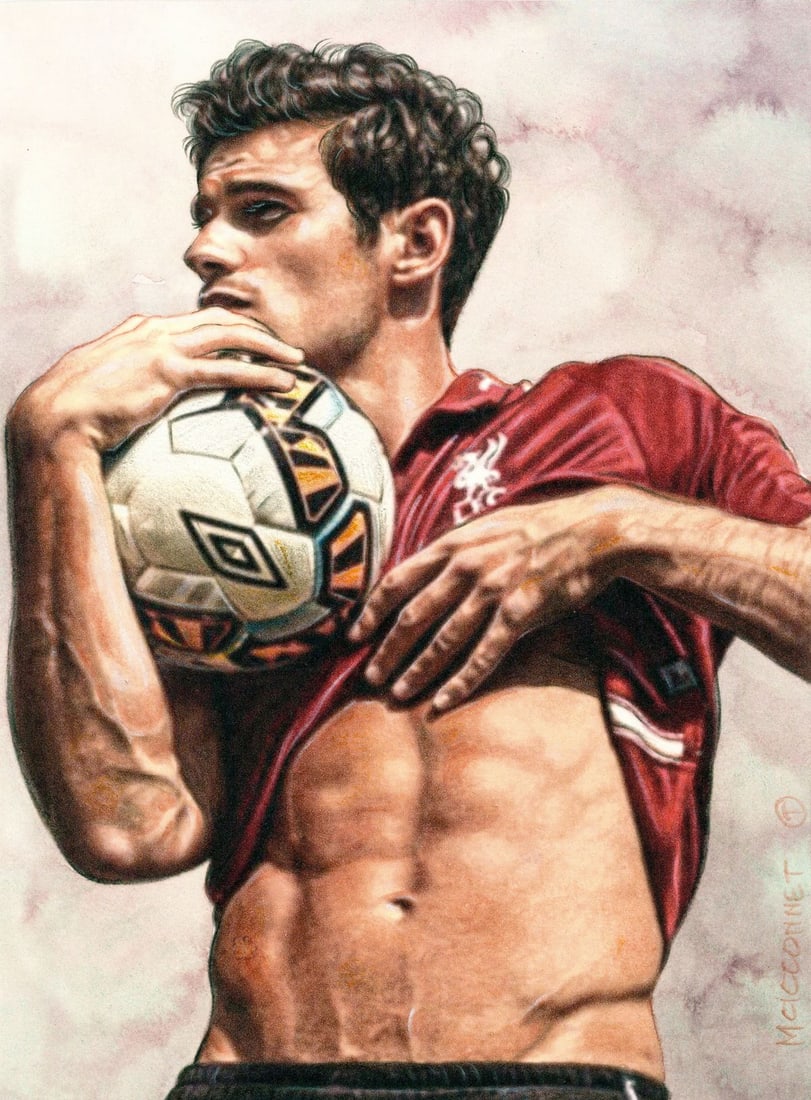MCicconneT (KS,Indonesia,b 1969) mixed media painting: ARTIST: MCicconneT (Kansas, Indonesian, born 1969) TITLE: Male Nude - No Rules (titled on verso) YEAR: 2019 MEDIUM: mixed media on heavy paper CONDITION: