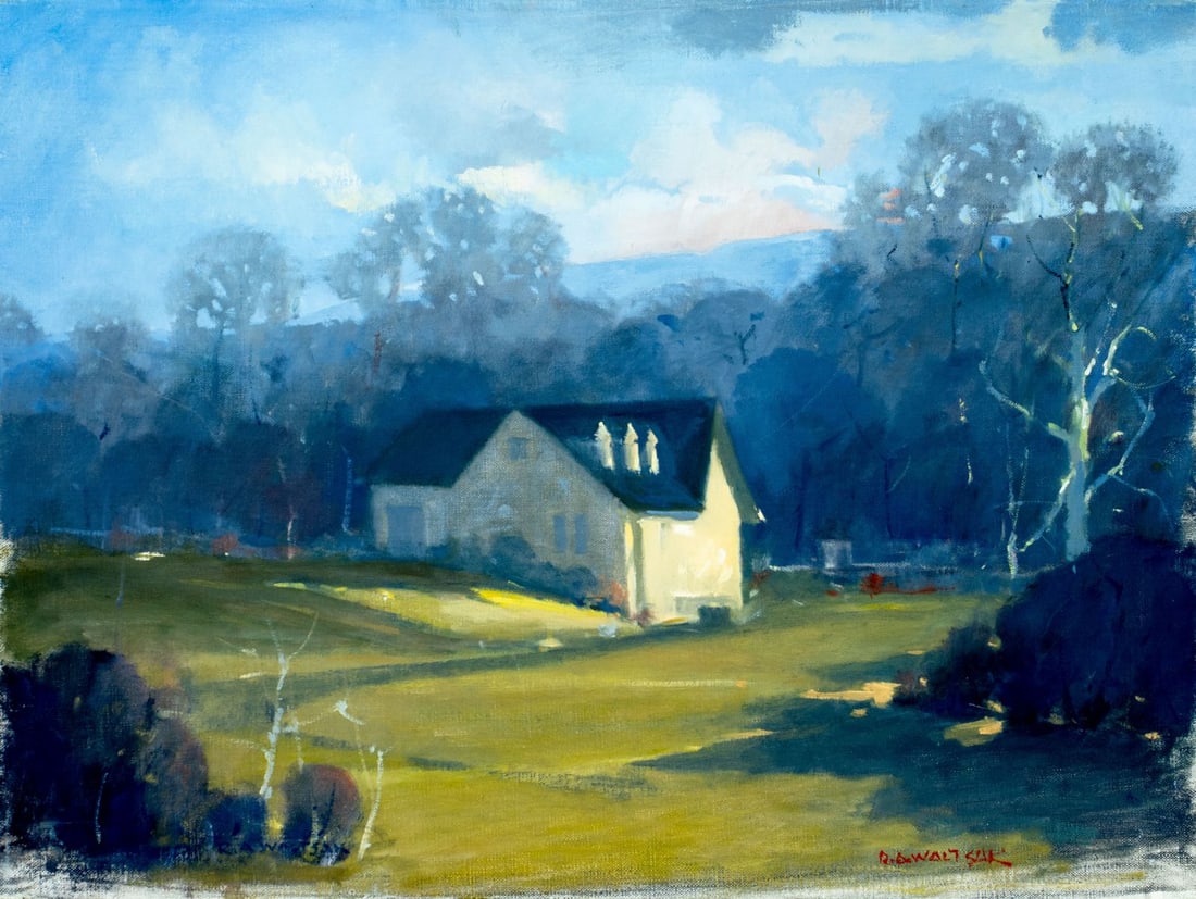 Robert Waltsak (NJ,b 1944) oil painting: ARTIST: Robert Alan Waltsak (New Jersey, born 1944) TITLE: Countryside Landscape with Cottage MEDIUM: oil on canvas CONDITION: Very good. No visible inpaint under UV light.