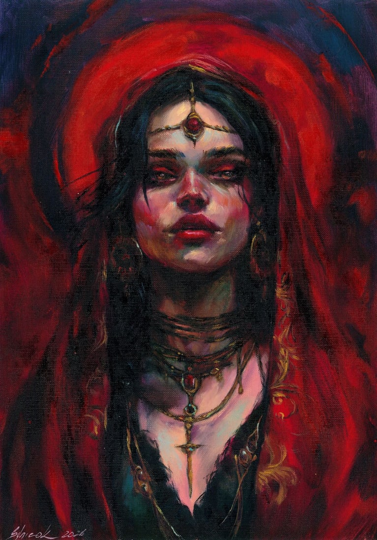 Tatiana Synieok (Ukraine,20/21C) oil painting: ARTIST: Tatiana Synieok (Ukrainian, 20/21 centuries) TITLE: Portrait of Woman MEDIUM: oil on heavy paper CONDITION: Few minor paint losses. No visible inpaint under UV light