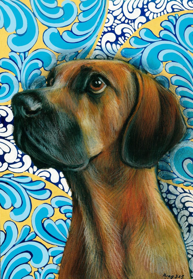 Dmytro Korol (Ukraine,20/21C) mixed media painting: ARTIST: Dmytro Korol (Ukrainian, 20/21 centuries) TITLE: Dog MEDIUM: mixed media on heavy paper CONDITION: Very good. ART SIZE: 12 x 8 inches / 30 x 20 c