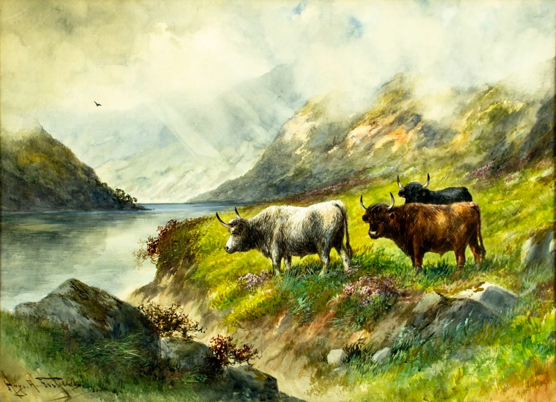 Hugo Anton Fisher (CA,NY,Czech,1854-1916) watercolor painting antique (1 of 12)