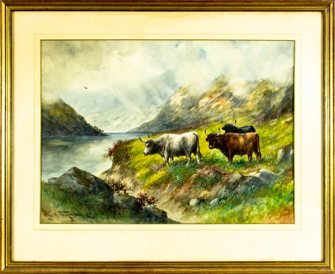 Hugo Anton Fisher (CA,NY,Czech,1854-1916) watercolor painting antique - 3
