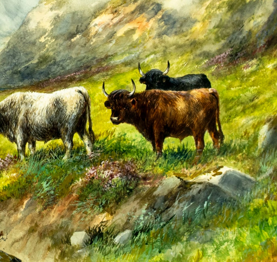 Hugo Anton Fisher (CA,NY,Czech,1854-1916) watercolor painting antique - 7