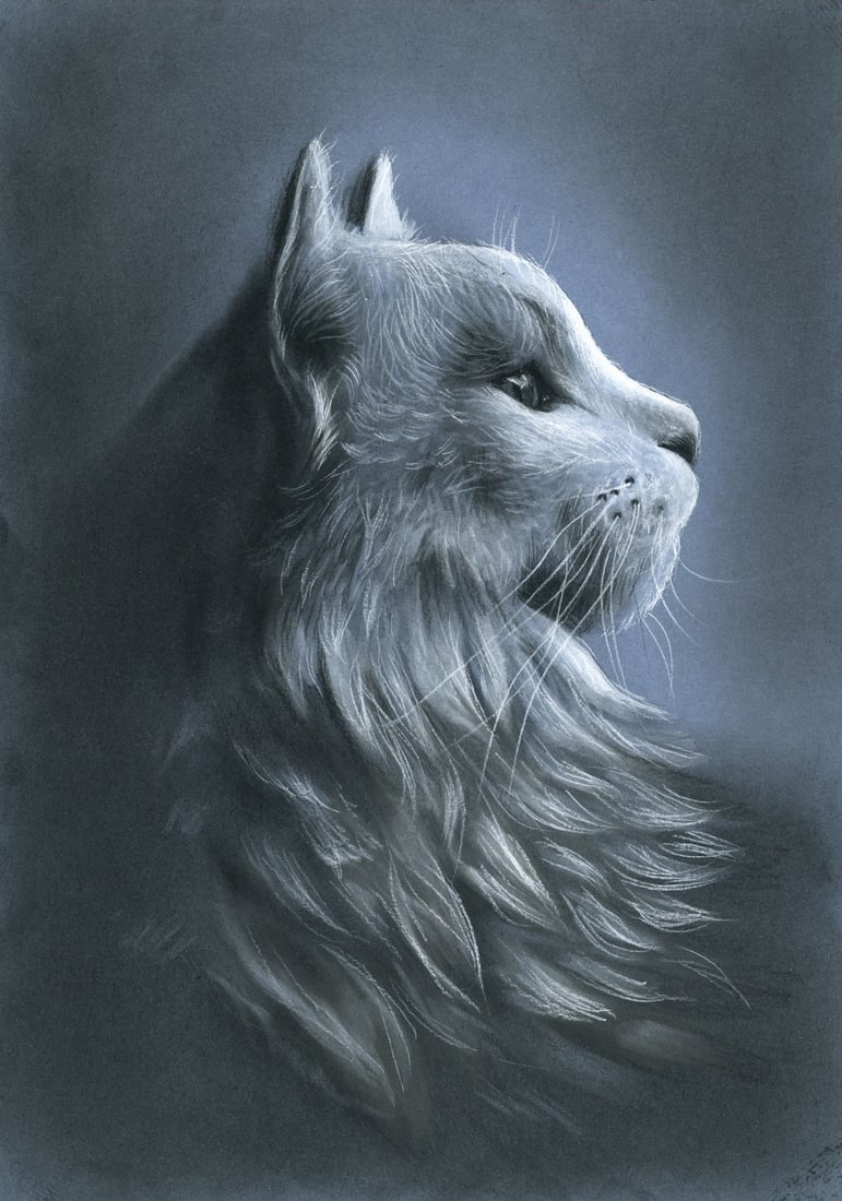 Nadya Tsibushnik (Ukraine,20/21C) pastel painting: ARTIST: Nadya Tsibushnik (Ukrainian, 20/21 centuries) TITLE: Cat MEDIUM: pastel on heavy paper CONDITION: Very good. ART SIZE: 12 x 8 inches / 30 x 20 cm