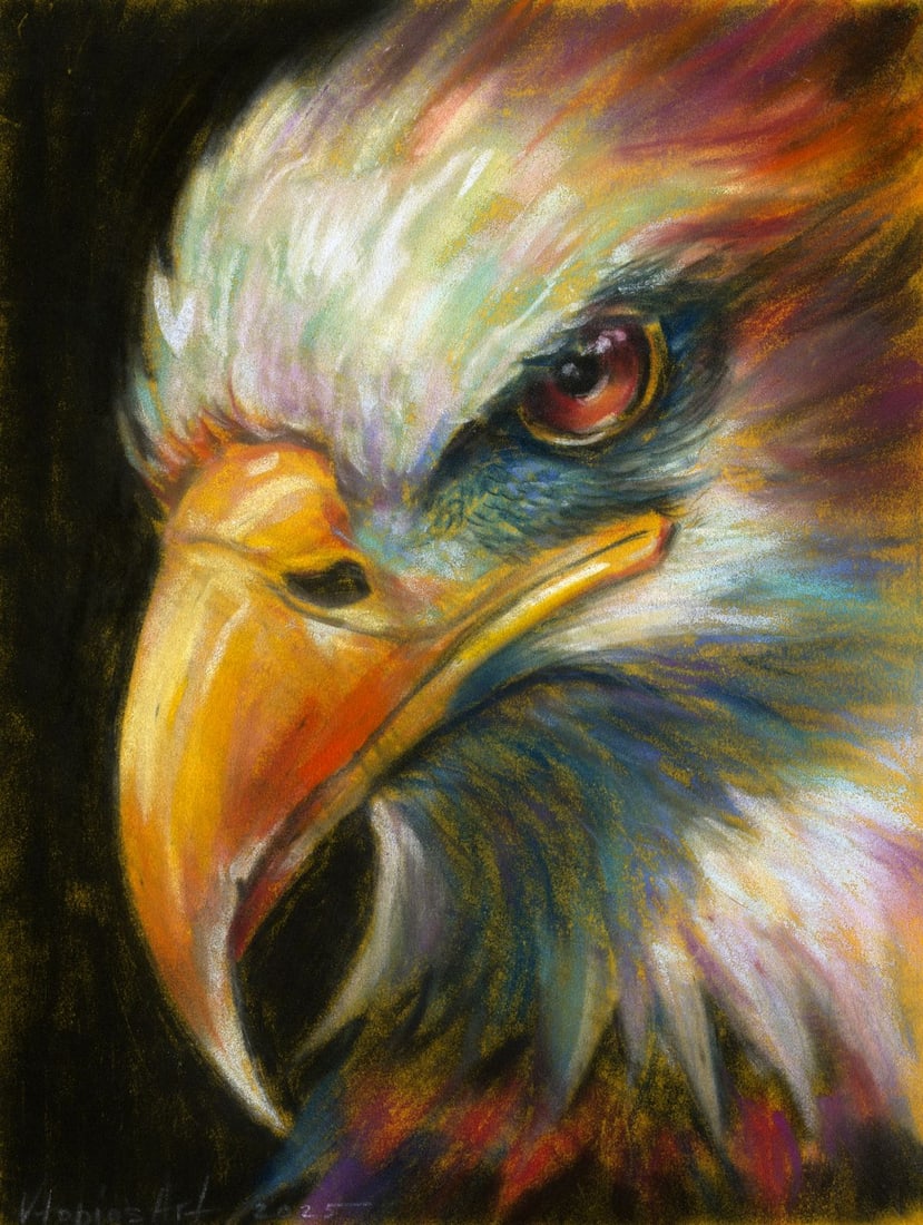 Olesya Grebenyuk (Ukraine,20/21C) pastel painting: ARTIST: Olesya Grebenyuk (Ukrainian, 20/21 centuries) TITLE: Eagle Bird MEDIUM: pastel on heavy paper CONDITION: Very good. ART SIZE: 12 x 8 inches / 30