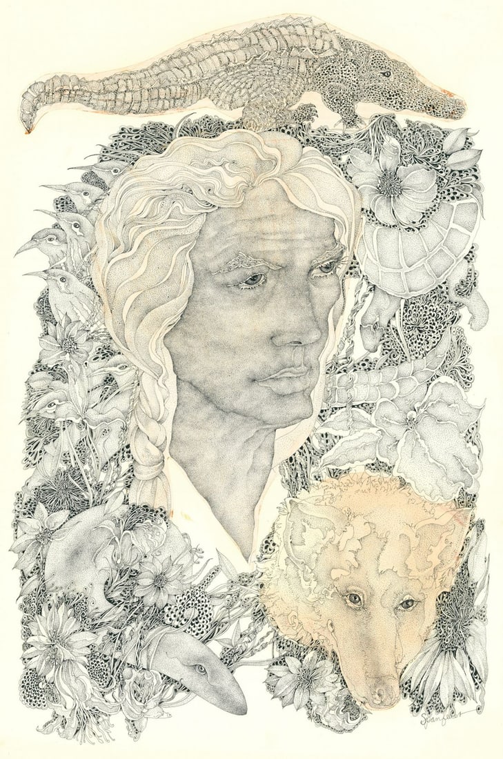 Jim Spanfeller (PA,1930-2014) ink painting: ARTIST: James J Spanfeller (Pennsylvania, 1930 - 2014) TITLE: Illustration - Thirteen O'Clock YEAR: 1981 MEDIUM: ink on paper CONDITION: Some uneven age