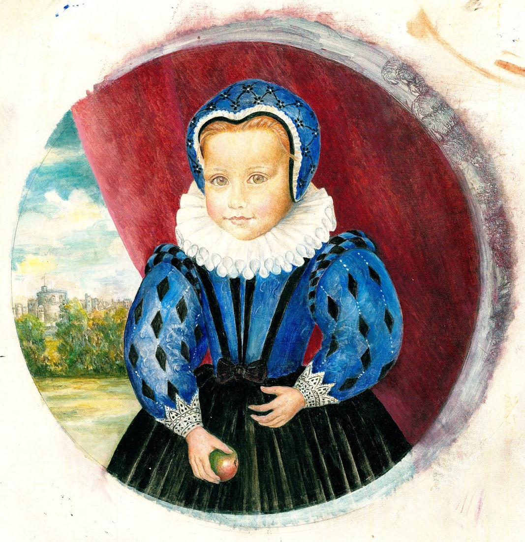 Patricia Nichols (UK,1923-?) oil painting: ARTIST: Patricia Nichols (United Kingdom, 1923 - ???) TITLE: Illustration - Portrait of Girl YEAR: 1980s MEDIUM: oil on paper CONDITION: Few minor paint