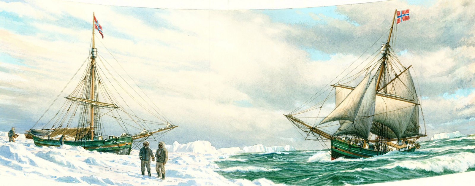 Mark Richard Myers (CA,UK,b 1945) watercolor painting: ARTIST: Mark Richard Meyers (California, United Kingdom, born 1945) TITLE: Illustration - Norwegian Maritime Museum Tankard YEAR: 1988 MEDIUM: watercolor on heavy paper <