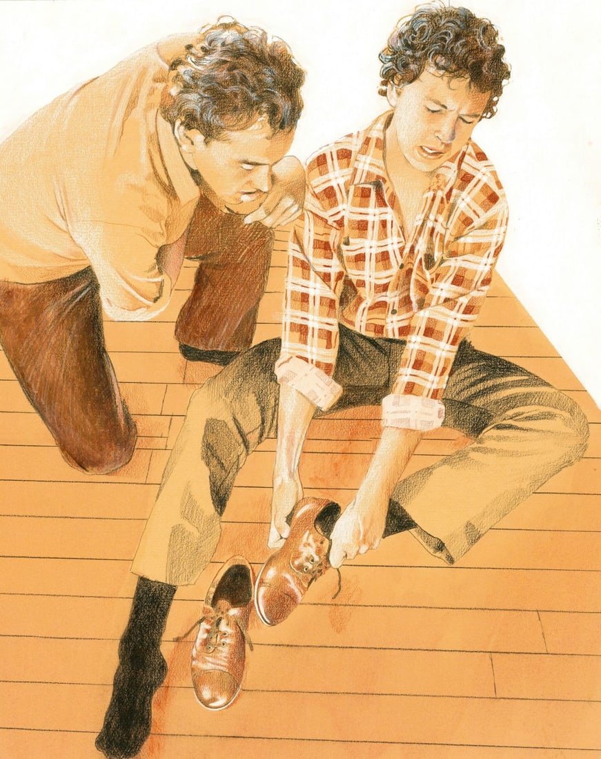 Alan Reingold (NY,RI,b 1956) colored pencil painting: ARTIST: Alan Reingold (New York, Rhode Island, born 1956) TITLE: Illustration YEAR: 1980s MEDIUM: colored pencil on paper CONDITION: Overall good.