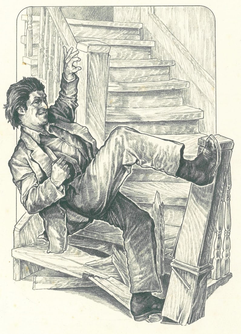 Konrad F Hack (IL,b 1945) graphite painting: ARTIST: Konrad F Hack (Illinois, born 1945) TITLE: Illustration - The Adventures of Tom Sawyer YEAR: 1978 MEDIUM: graphite on board CONDITION: Some foxin