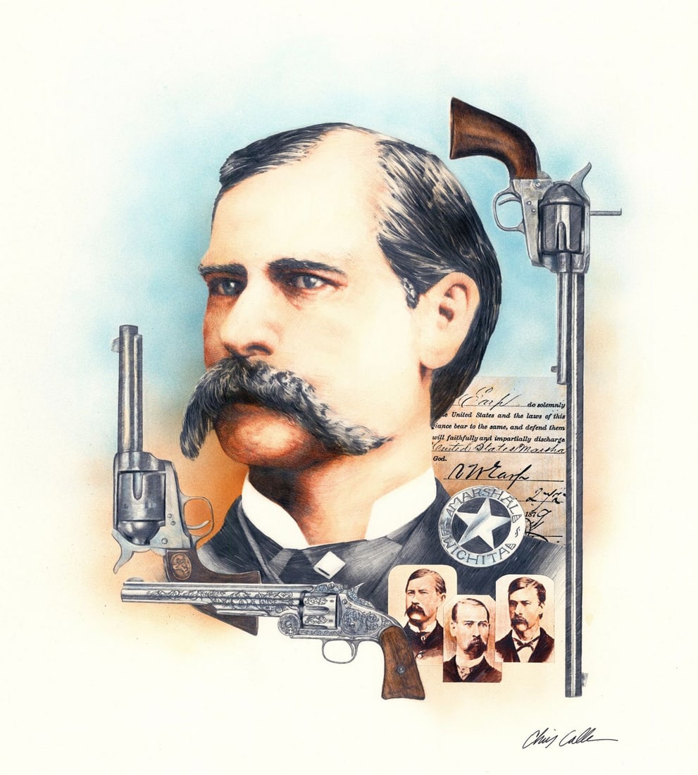 Chris Calle (CT,born 1961) colored pencil painting: ARTIST: Chris Calle (Connecticut, born 1961) TITLE: Portrait of Wyatt Earp (titled on verso) YEAR: 1993 MEDIUM: colored pencil on board CONDITION: Minor