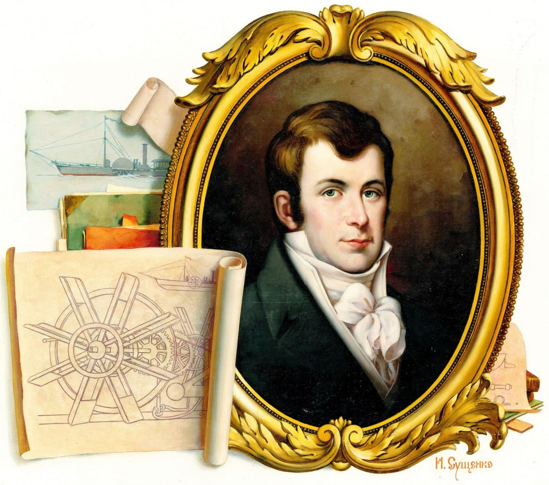 Ivan Suschenko (Russia,1930-?) oil painting: ARTIST: Ivan Akimovich Suschenko (Russian, 1930 - ???) TITLE: Portrait of Robert Fulton (titled on verso) YEAR: 1987 MEDIUM: oil on canvas. Canvas applied to board.