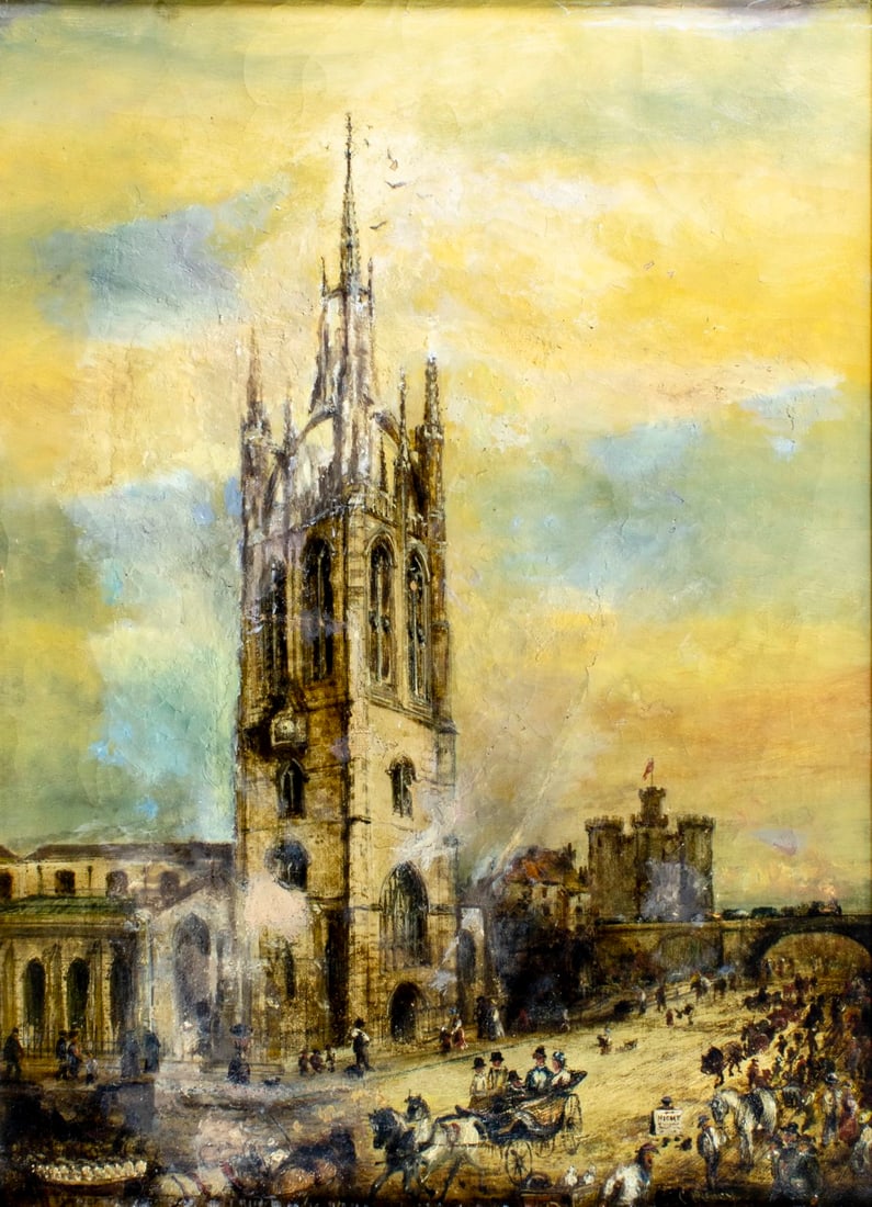 C Perry (UK,19C) oil painting antique: ARTIST: C Perry (United Kingdom, 19 century) TITLE: Cathedral Cityscape MEDIUM: oil on canvas CONDITION: AS IS (see pictures carefully). Some patches. Some paint losses. Som