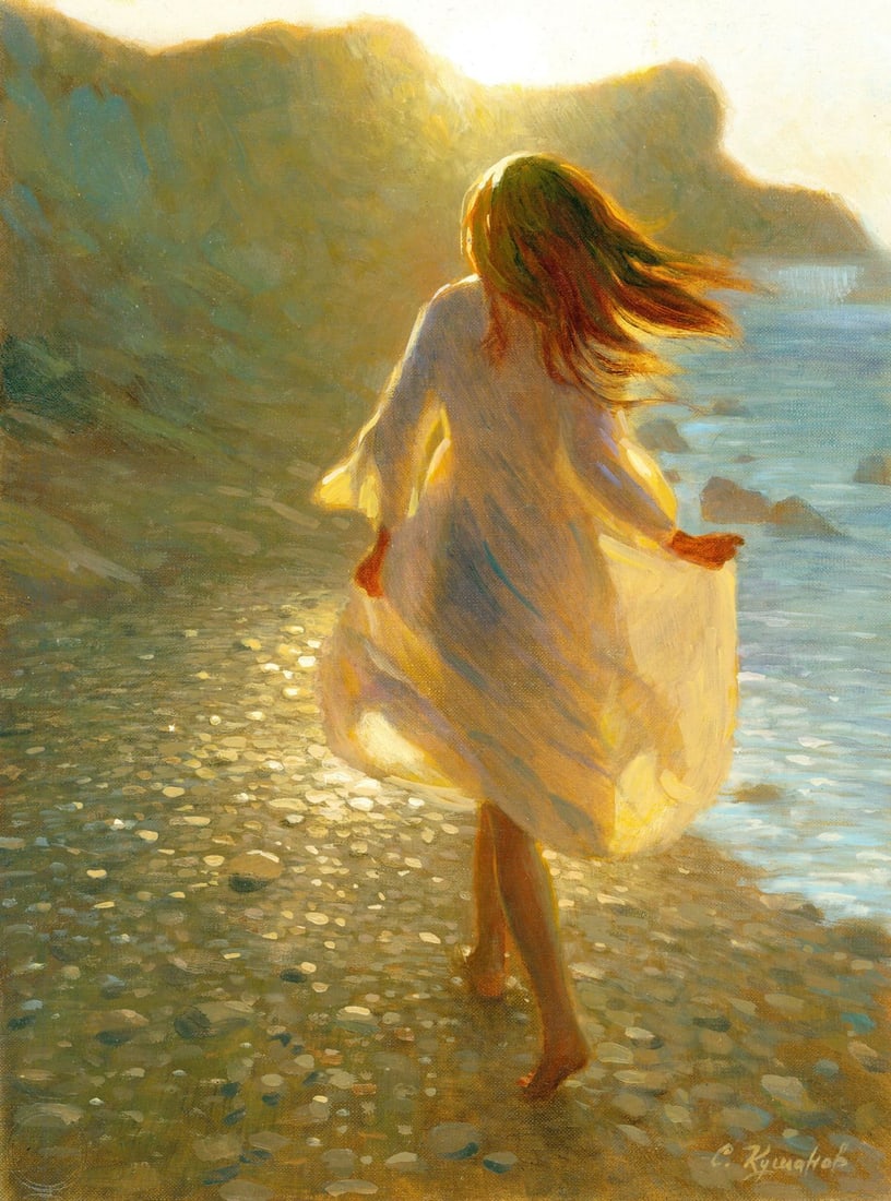 Sergey Kushanov (Ukraine,20/21C) oil painting: ARTIST: Sergey Kushanov (Ukrainian, 20/21 centuries) TITLE: Freedom (titled on verso) MEDIUM: oil on heavy paper CONDITION: Very good. No visible inpaint under UV light.