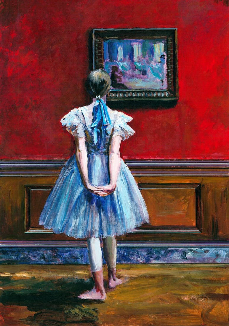 Mark Zybkin (Ukraine,20/21C) oil painting: ARTIST: Mark Zybkin (Ukrainian, 20/21 centuries) TITLE: Ballerina Viewing Painting MEDIUM: oil on heavy paper CONDITION: Very good. No visible inpaint under UV light.