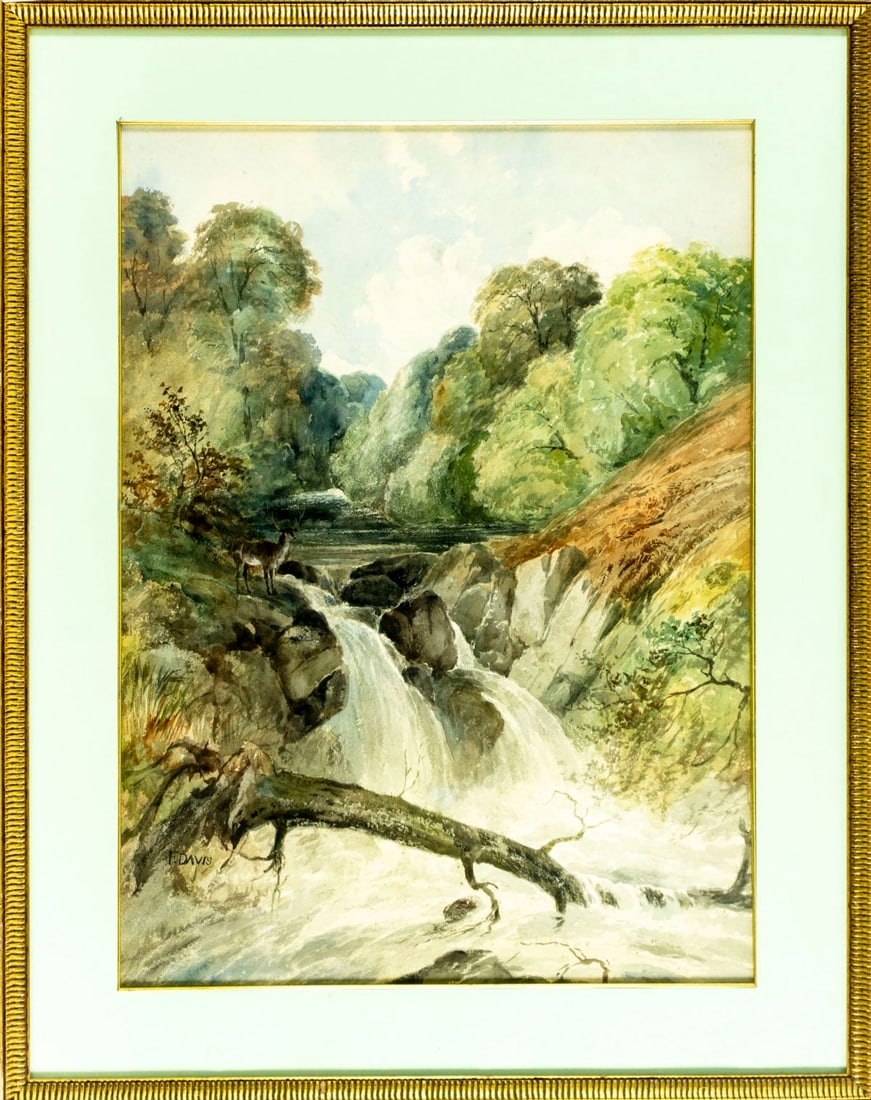 Frederick Davis (UK,1853-1892) watercolor painting antique - 3