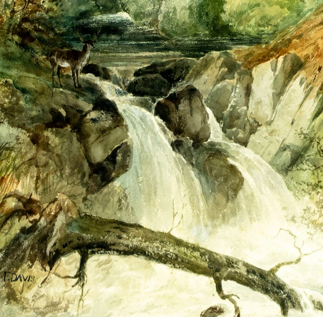 Frederick Davis (UK,1853-1892) watercolor painting antique - 7