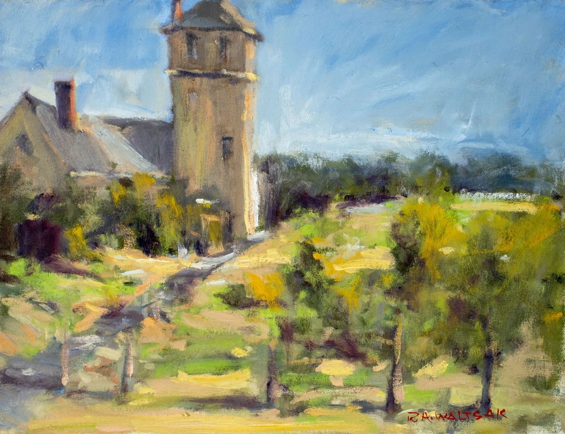 Robert Waltsak (NJ,b 1944) oil painting: ARTIST: Robert Alan Waltsak (New Jersey, born 1944) TITLE: Countryside Landscape MEDIUM: oil on canvas CONDITION: Very good. No visible inpaint under UV light. Normal wear a