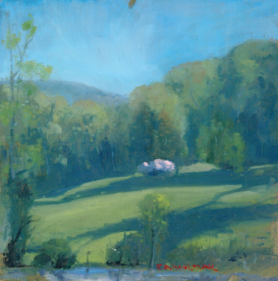 Robert Waltsak (NJ,b 1944) oil painting: ARTIST: Robert Alan Waltsak (New Jersey, born 1944) TITLE: Hilly Landscape MEDIUM: oil on canvas. Canvas applied to board. CONDITION: Few small scratches/paint losses. No vi