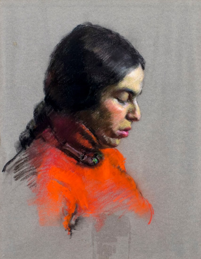 Americo DiFranza (NY,MA,1919-2004) pastel painting: ARTIST: Americo M DiFranza (New York, Massachusetts, 1919 - 2004) TITLE: Portrait of Woman MEDIUM: pastel on paper CONDITION: Excellent. Framed under glass. ART S