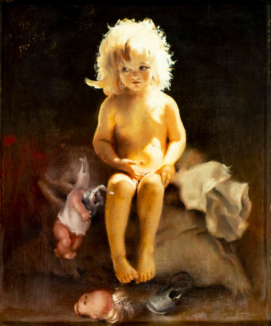Vintage 20C oil painting: ARTIST: - (20 century) TITLE: Portrait of Girl - Coqueta (titled on verso) MEDIUM: oil on board CONDITION: Few minor paint losses. No visible inpaint under UV light. Wear to