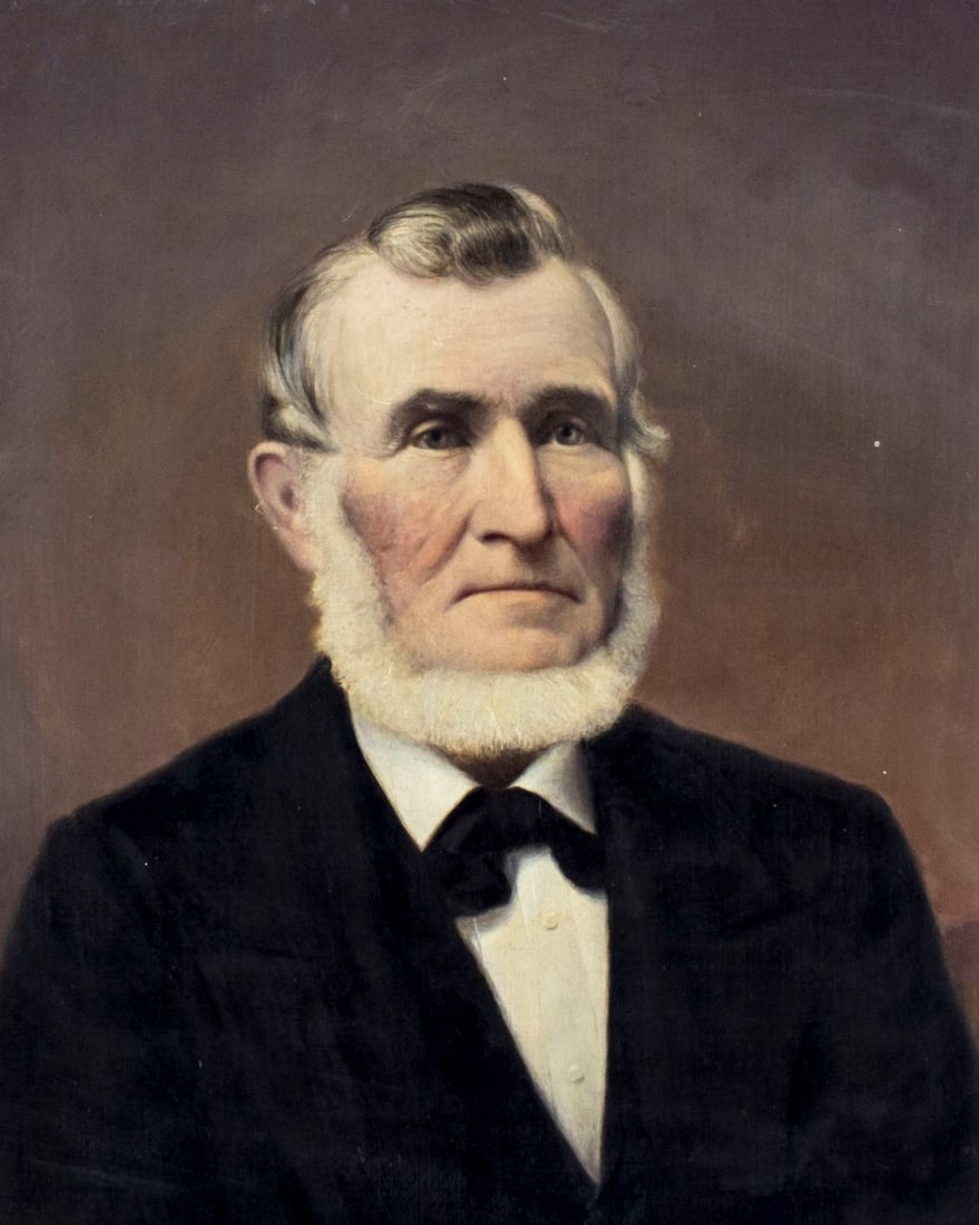 Antique 19C American oil painting: ARTIST: - (American, 19 century) NAME: Portrait of Man MEDIUM: oil on canvas CONDITION: Few small tears (biggest 1 1/2" long). Some paint losses. Minor craquelure. No visible inpaint under U