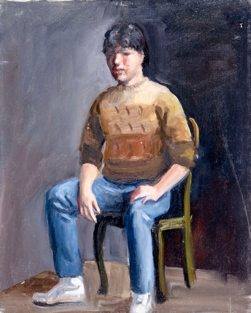 George Holloway (NJ,20C) oil painting: ARTIST: George R Holloway (New Jersey, 20 century) TITLE: Portrait of Young Man MEDIUM: oil on canvas board CONDITION: Some scratches/paint losses mostly along edges. No vis