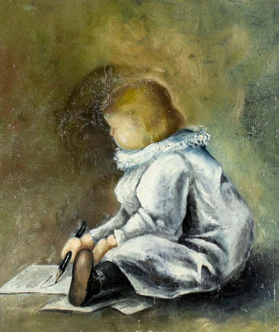 Edward Lee Winslow (IN,IL,1871-1952) oil painting antique: ARTIST: Edward Lee Winslow (Indiana, Illinois, 1871 - 1952) NAME: Portrait of Ruth Winslow Wise, 1 1/2 years old YEAR: 1898 MEDIUM: oil on canvas CONDITION: Relined. Rest