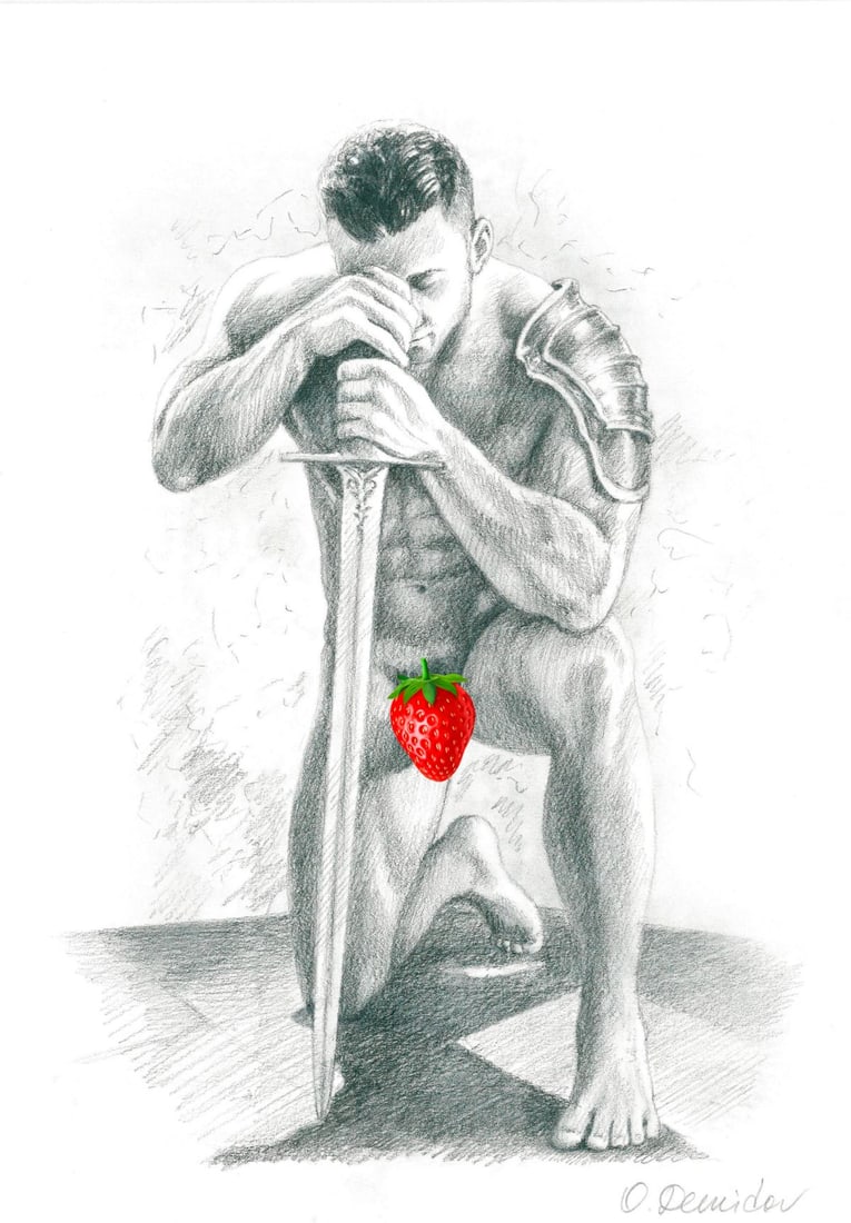 Oleg Demidov (Ukraine,20/21C) graphite painting: ARTIST: Oleg Demidov (Ukrainian, 20/21 centuries) TITLE: Male Nude MEDIUM: graphite on paper CONDITION: Very good. ART SIZE: 12 x 8 inches / 30 x 20 cm