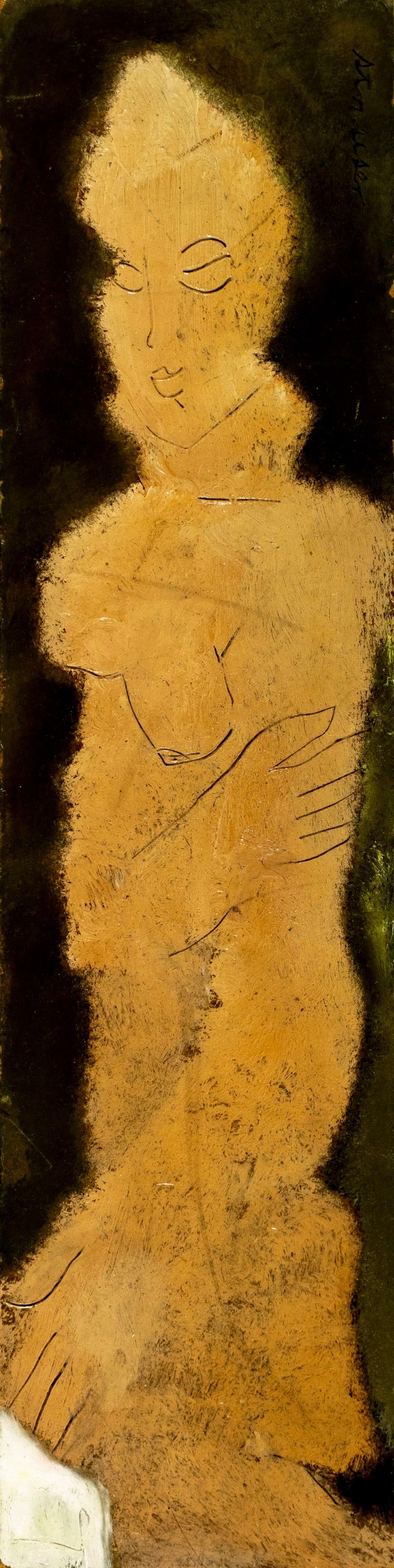 Sterling Strauser (PA,1907-1995) oil painting: ARTIST: Sterling Boyd Strauser (Pennsylvania, 1907 - 1995) TITLE: Nude MEDIUM: oil on board CONDITION: Minor damages to edges and corners. Few minor scratches. No visible