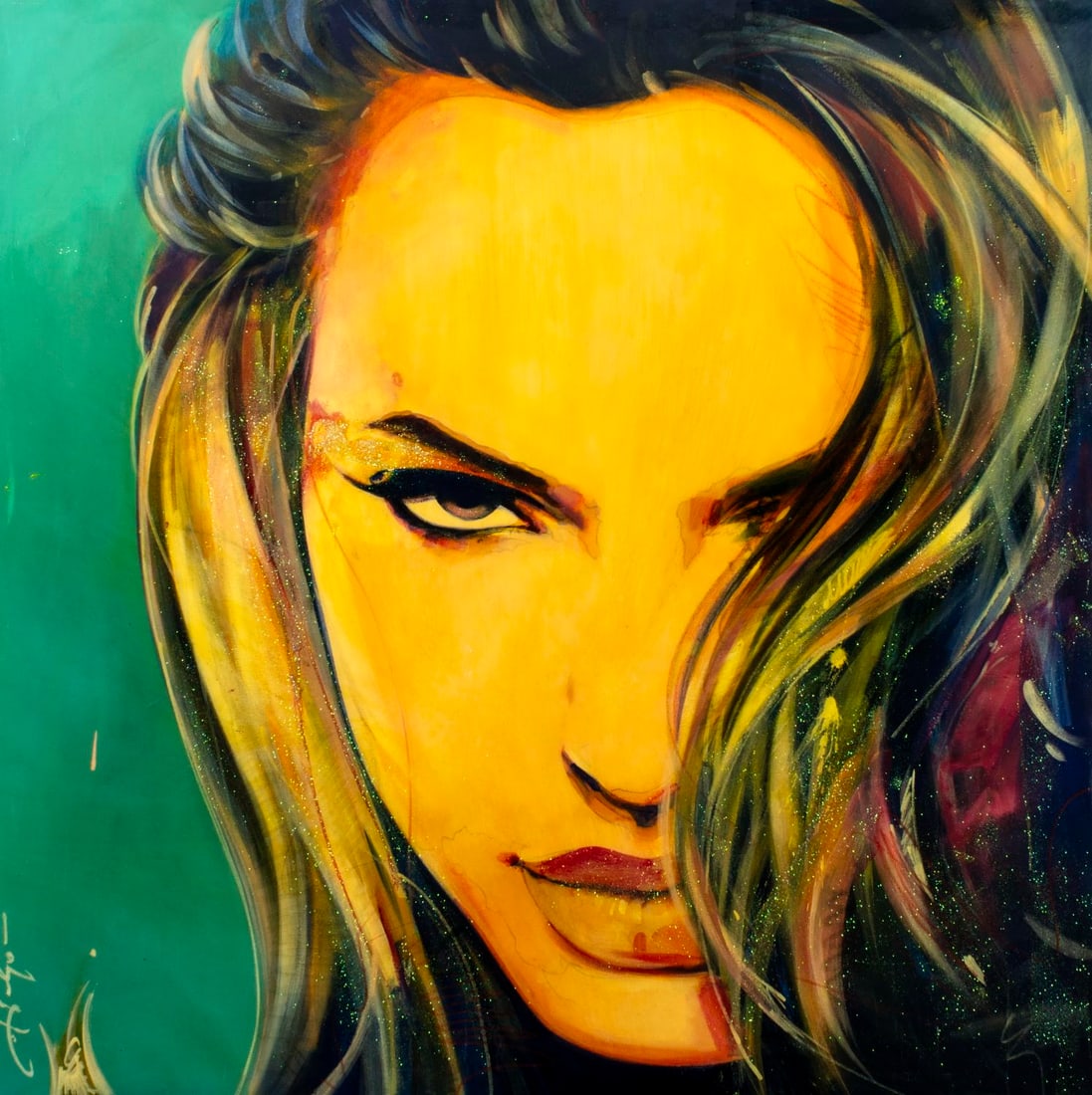 Vintage 21C American acrylic painting signed: ARTIST: - (American, 20/21 centuries) TITLE: Portrait of Woman YEAR: 2010 MEDIUM: acrylic on canvas. Canvas applied to board. CONDITION: Few minor scra