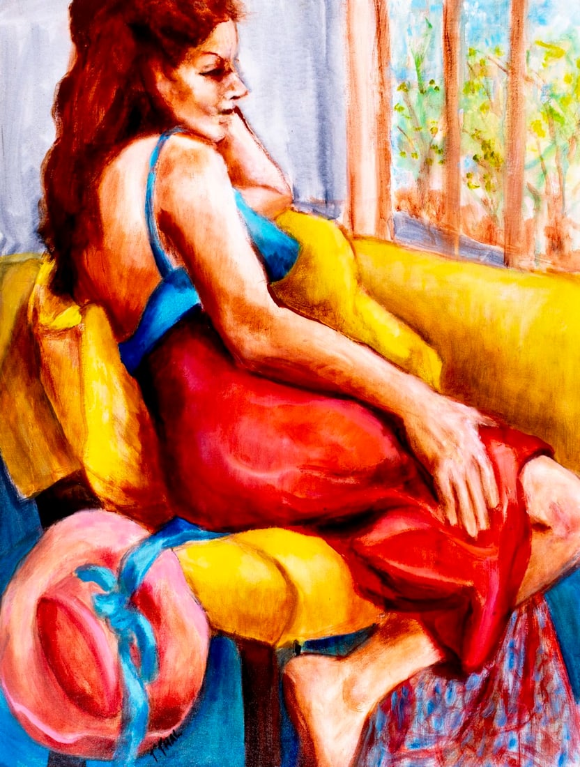 Thelma Thal (NY,1903-2001) oil painting: ARTIST: Thelma Thal (New York, 1903 - 2001) TITLE: Seated Woman MEDIUM: oil on canvas CONDITION: Minor craquelure. No visible inpaint under UV light. ART SIZE: