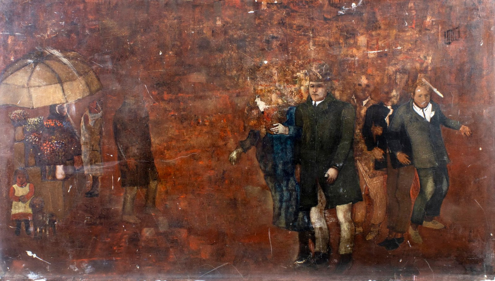 Nora Orioli (Italy,1925-?) oil painting: ARTIST: Nora Orioli (Italian, 1925 - ???) TITLE: Outdoor Scene MEDIUM: oil on board CONDITION: Some damages to edges and corners. Some scratches/paint losses (see pictures