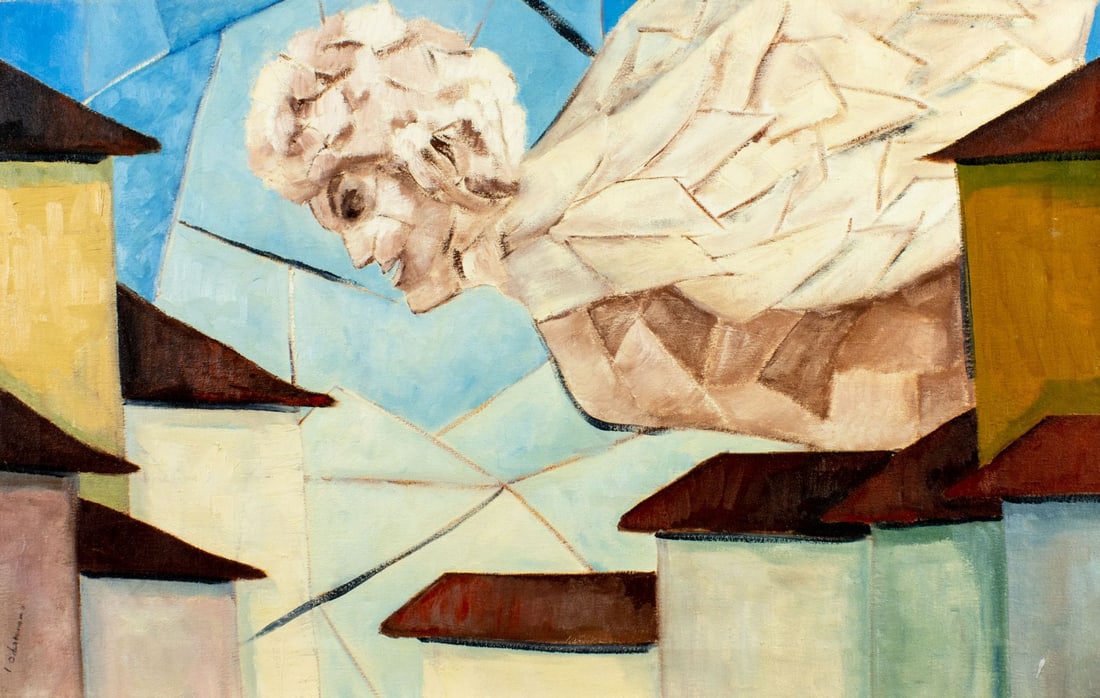 Pios Rodaman (FL,Brazil,b 1953) oil painting: ARTIST: Pios Rodaman (Florida, Brazilian, born 1953) TITLE: Angel YEAR: 2003 MEDIUM: oil on canvas CONDITION: Few minor paint losses. Some craquelure. No
