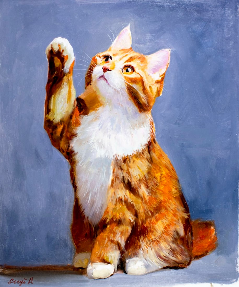 Alex Siryi (Ukraine,b 1997) oil painting: ARTIST: Alex Siryi (Ukrainian, born 1997) TITLE: Ginger Cat MEDIUM: oil on canvas CONDITION: Unstretched (In-House stretching available). Very good. No visible inpaint under