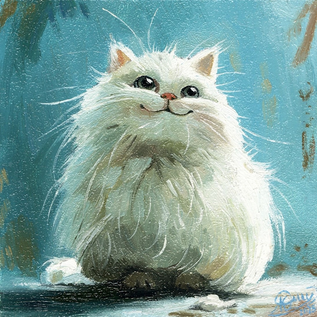 Anna Kozachuk (Ukraine,b 2002) oil painting: ARTIST: Anna Kozachuk (Ukraine, born 2002) TITLE: Persian Cat MEDIUM: oil on board CONDITION: Very good. No visible inpaint under UV light. ART SIZE: 4 x