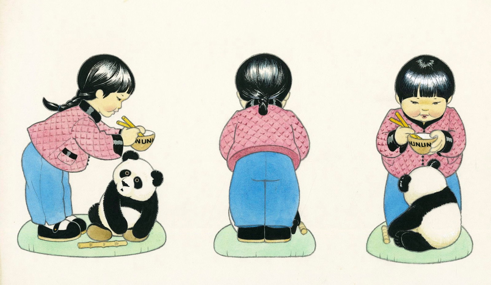Carol Lawson (UK,20/21C) gouache painting: ARTIST: Carol Lawson (United Kingdom, 20/21 centuries) TITLE: UN Children - Mei-Mei of China YEAR: 1981 MEDIUM: gouache on board CONDITION: Minor damages