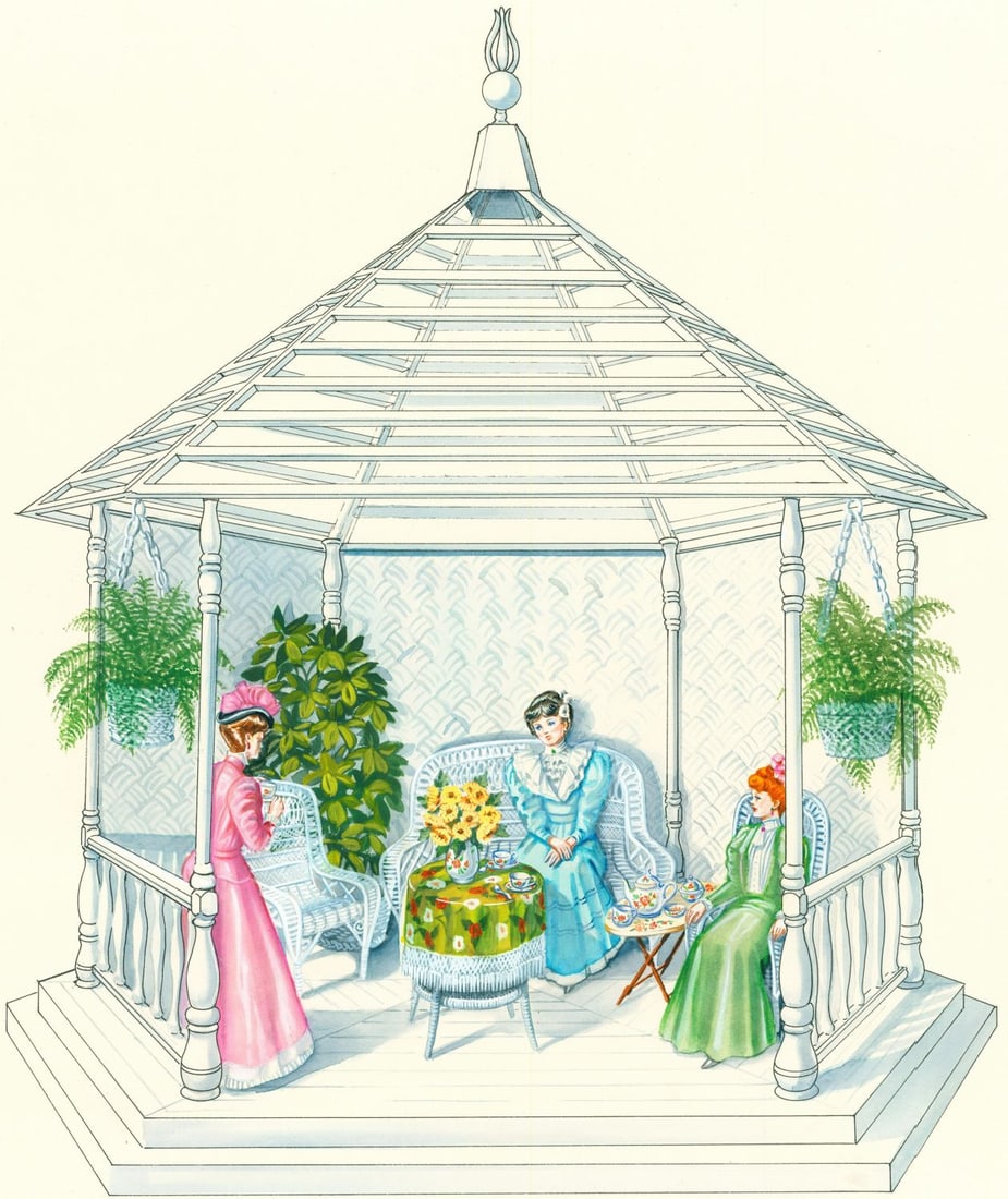 DePersico (PA,20C) watercolor painting: ARTIST: DePersico (Pennsylvania, 20 century) TITLE: Victorian Tea Mini Room (titled on verso) YEAR: 1984 MEDIUM: watercolor on board CONDITION: Minor dam