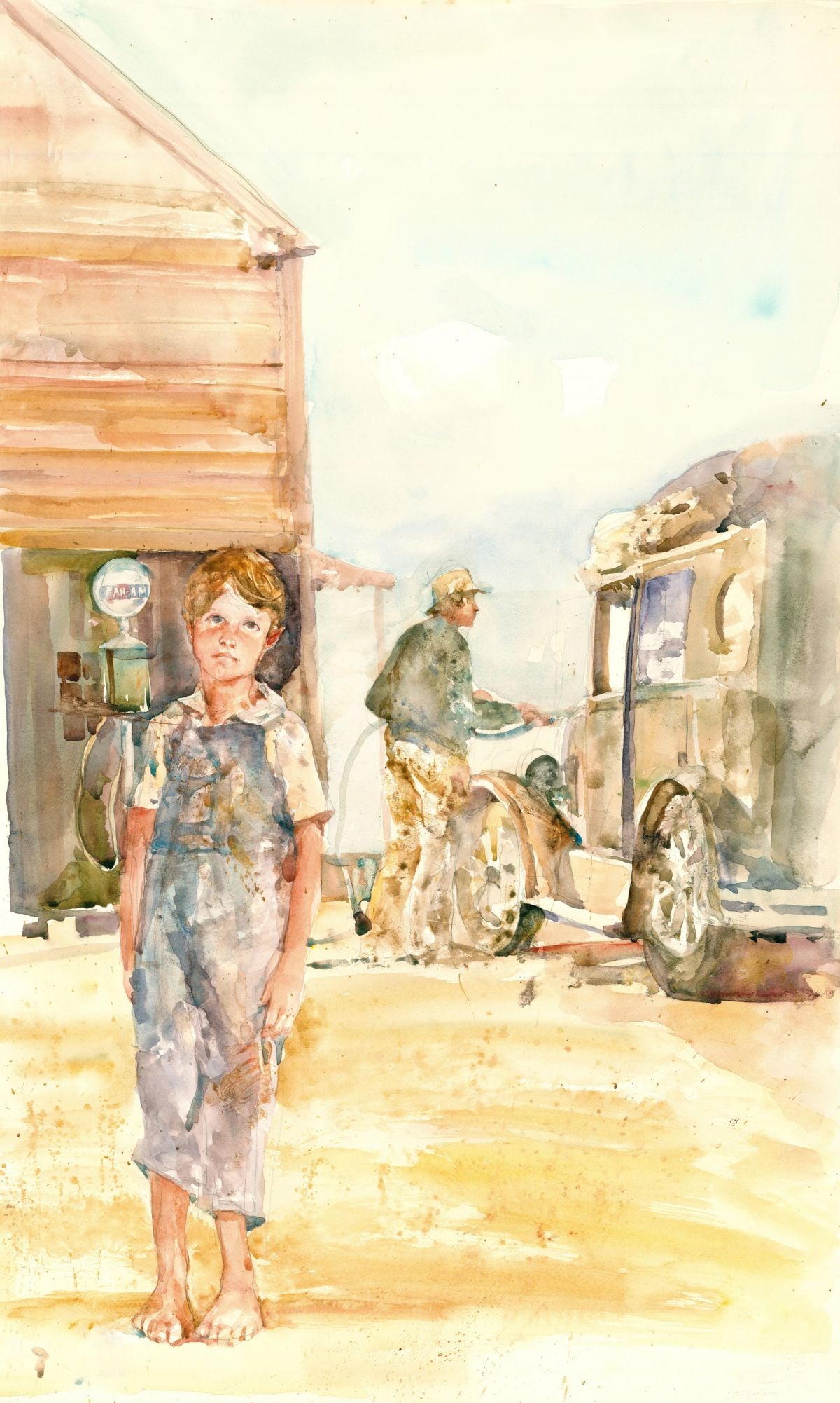 Charles Reid (MA,NY,1937-2019) watercolor painting: ARTIST: Charles Reid (Massachusetts, New York, 1937 - 2019) TITLE: Illustration - The Grapes of Wrath YEAR: 1978 MEDIUM: watercolor on heavy paper CONDITION: