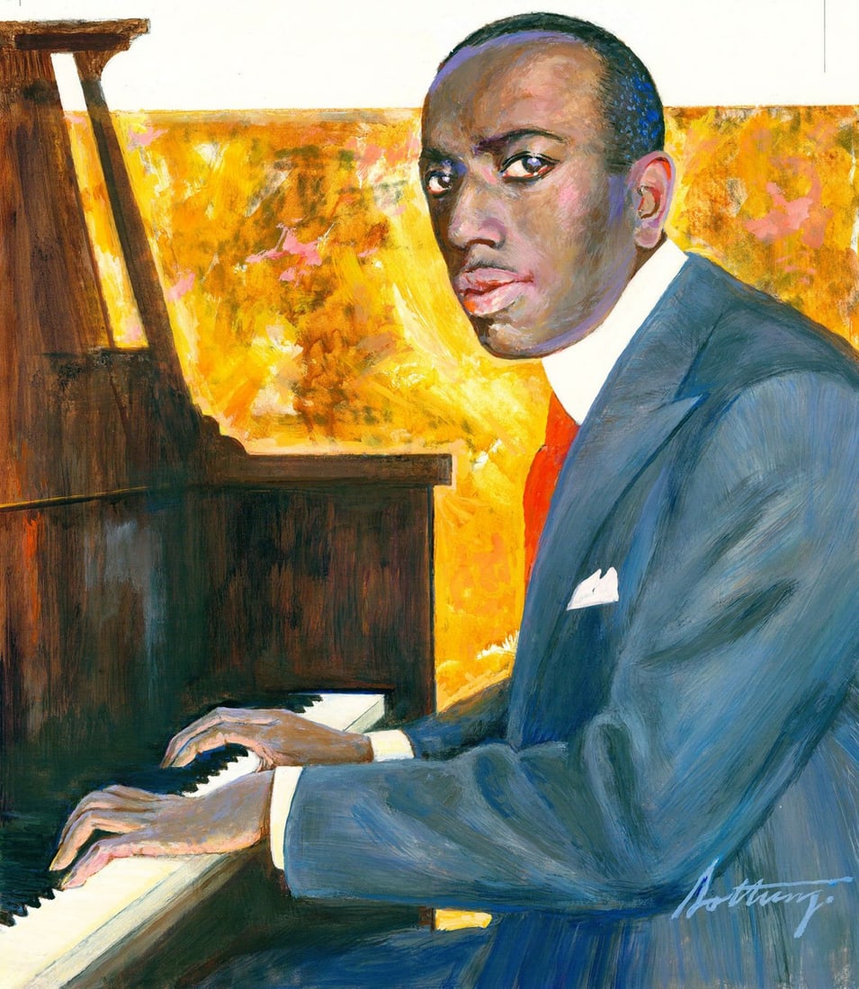 George Sottung (IL,1927-1999) oil painting: ARTIST: George Sottung (Illinois, 1927 - 1999) TITLE: Portrait of James P Johnson (titled on verso) YEAR: 1995 MEDIUM: oil on board CONDITION: Overall go