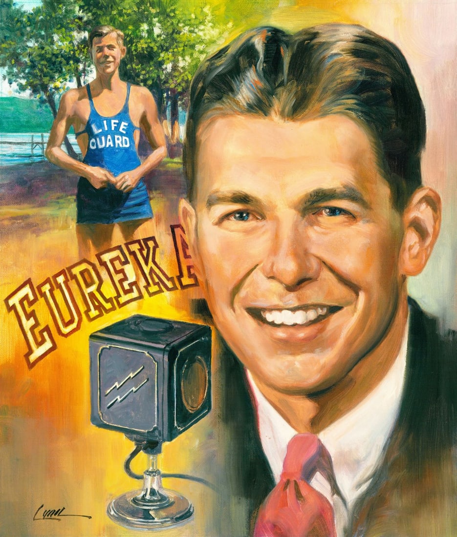 Dennis Lyall (TX,CT,b 1946) oil painting: ARTIST: Dennis Lyall (Texas, Connecticut, born 1946) TITLE: Portrait of Ronald Reagan YEAR: 2004 MEDIUM: oil on canvas. Canvas applied to board. CONDITION: