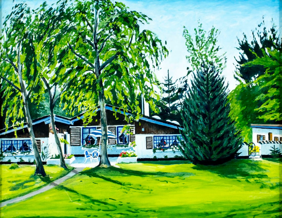 Vintage 20C Danish oil painting: ARTIST: - (Denmark, 20 century) TITLE: Landscape with House MEDIUM: oil on canvas CONDITION: One scratch/paint loss by the lower edge. No visible inpaint under UV light. N